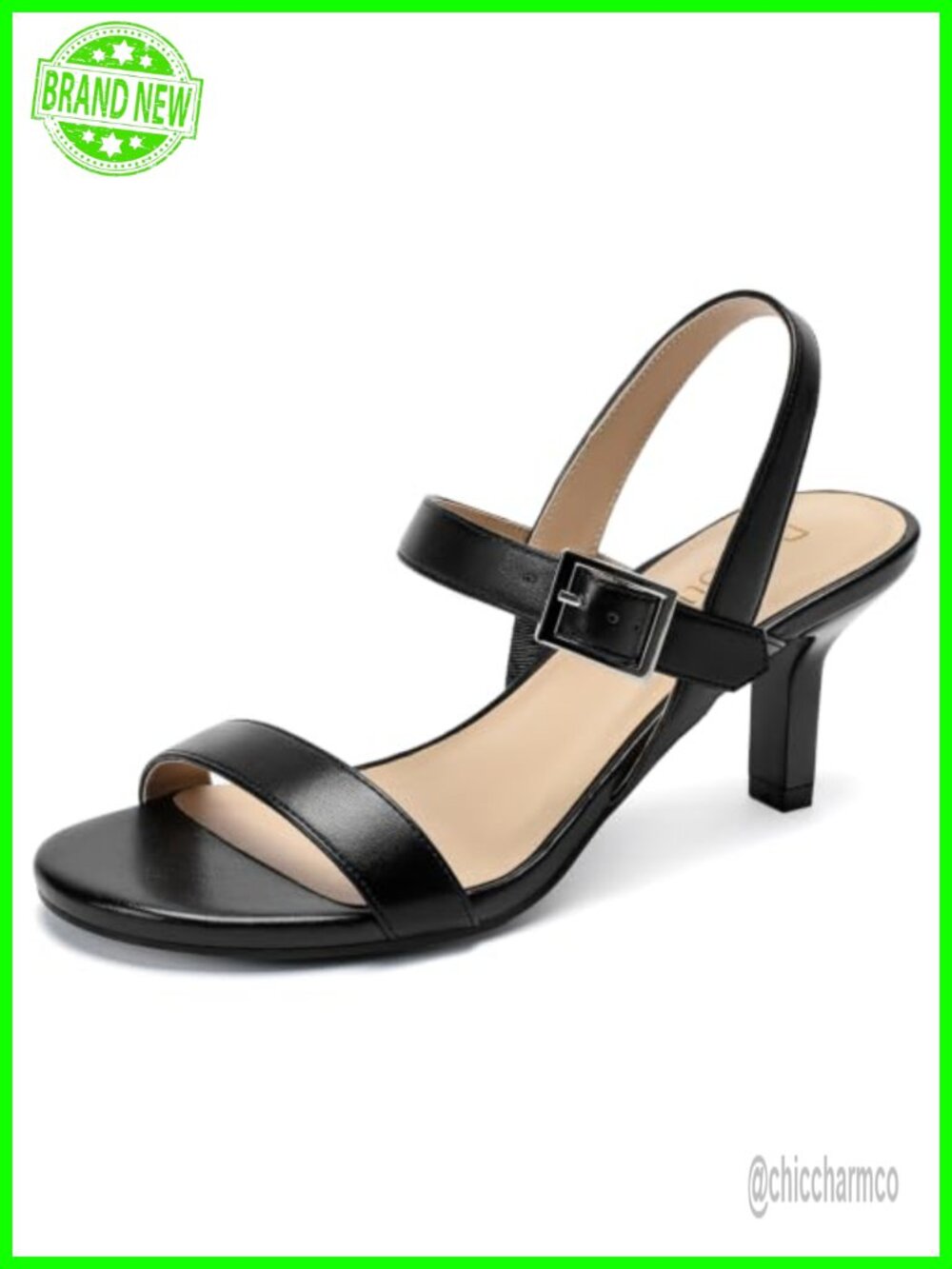 Women's Kitten Heel Slingback Sandals Adjustable Buckle Strap Open Toe Faux